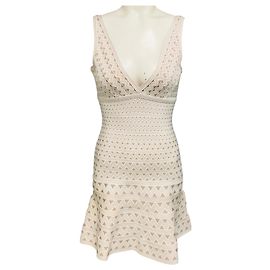 Herve Leger Rosario Bandage Mini Kleid Weiß / Nude Alabstrco Weiß