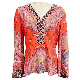 Camicetta in seta con stampa paisley multicolore corallo / lilla Etro Multicolore