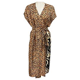 Vestido midi cruzado de seda con estampado de leopardo multicolor Orange / Tan / Black Dries Van Noten Multicolor