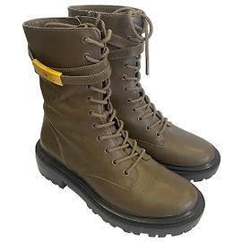 Botines de combate de cuero Tory Burch T-Hardware Marrón oscuro
