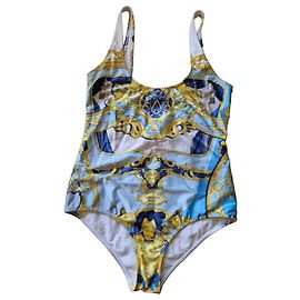 Maiô Hermès estampado Branco Dourado Azul claro
