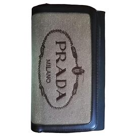 Prada Milano Zip Around Geldbörse Canvas Beige Beige