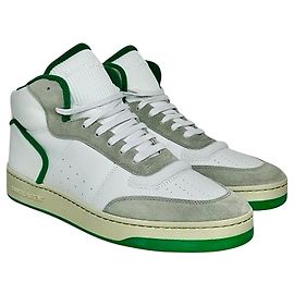Saint Laurent SL 80 Baskets montantes en cuir et daim Blanc Vert Gris