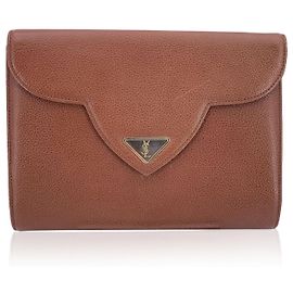 Yves Saint Laurent Pochette YSL en cuir marron vintage Marron