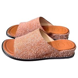 Loewe Tan Textured Leather Slides Orange