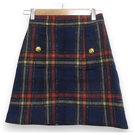 Miu Miu Wool Alpaca Check Gold Button Mini Skirt Red Blue Golden Navy blue
