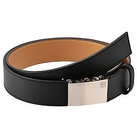 Cinto Loewe de couro preto fivela prateada Preto