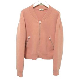 Acne Wool Angora Blend Knit Bomber Jacket Pink