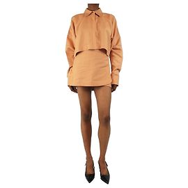 Autre Marque Conjunto de blusa cropped de lin e saia mini - tamanho M Marrom