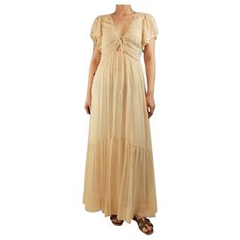 Isabel Marant Plissee-Kleid aus cremefarbener Seidenchiffon - Größe UK 10 Roh