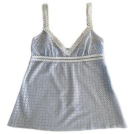 Chanel Top de alças em renda azul céu e creme Azul claro