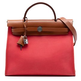 Hermès Red Toile Herbag Zip 31 Rosso