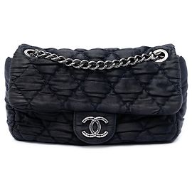 Chanel Black Medium CC Quilted Satin Single Flap Nero