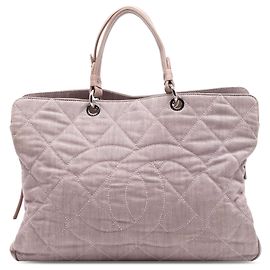 Chanel Pink Large CC Quilted Denim Tote Pink