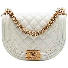 Bolso Messenger Boy Chanel Mini de Caviar acolchado blanco Blanco