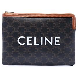 Céline Celine Brown Small Triomphe Coated Canvas Clutch Brown Dark brown
