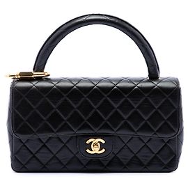 Borsa Chanel Black Medium Lambskin Kelly Parent Top Handle Nero