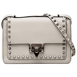 Bolsa transversal Valentino em couro cinza Rockstud com fecho Flip Lock Marrom Cinza