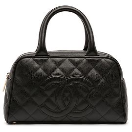 Sac bowling Chanel Black CC en caviar matelassé Noir