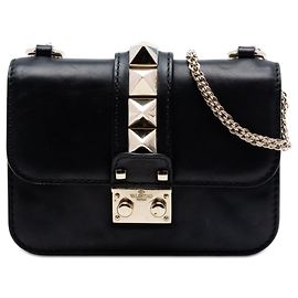 Valentino Black Mini Leather Rockstud Glam Lock Crossbody Noir
