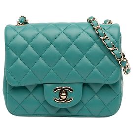 Chanel Green Mini Square Classic Lambskin Single Flap Verde