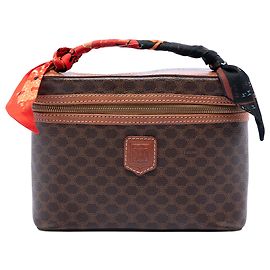 Céline Celine Brown Macadam Coated Canvas Vanity Bag Brown