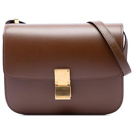 Céline Celine Brown Medium Calfskin Classic Box Marrom