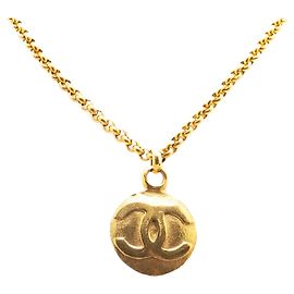 Collier pendentif cercle Chanel Gold CC plaqué or Doré