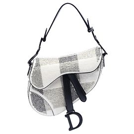 Borsa Saddle Dior bianca in pelle di vitello con paillettes e perline Bianco