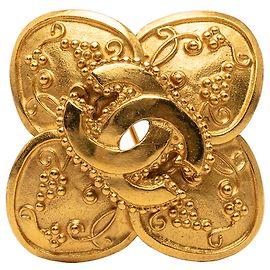 Spilla Chanel Gold CC Placcata Oro con Trifoglio e Vite D'oro