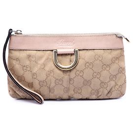Gucci Beige GG Canvas Abbey D Ring Wristlet Pouch Beige