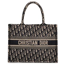 Dior Blue Medium Oblique Embroidered Canvas Book Tote Blue Navy blue