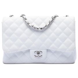Chanel White Jumbo Classic Caviar Single Flap Blanc