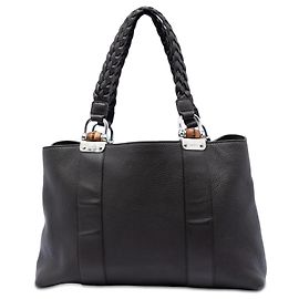 Tote Gucci em couro de bezerro marrom com alça de bambu Libeccio Marrom Castanho escuro