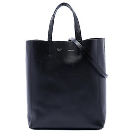 Céline Bolsa Cabas Vertical em couro de bezerro granulado preto Small da Celine Preto