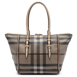 Burberry Gray Small Smoke Check Coated Canvas Salisbury Tote Brown