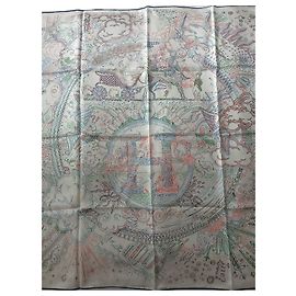 Carré Hermès de seda 90cm Blanco Roja Azul Verde