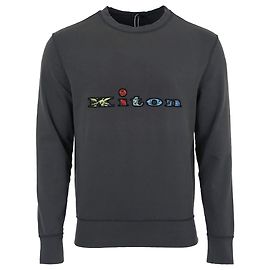 Kiton Multicolor Logo Embroidered Charcoal Sweatshirt Grey