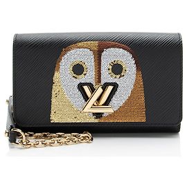 Louis Vuitton Epi Leather Sequin Owl Twist Chain Wallet Black