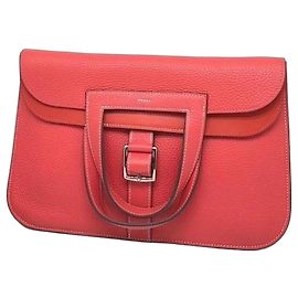 Hermès Halzan 31 Leather Handbag - Red Red