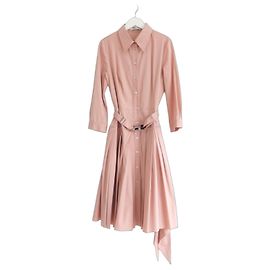 Prada Vestido camisero plisado 2009 Rosa Rosa