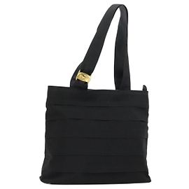 Borsa Tote Vala Salvatore Ferragamo in tela nero e oro Auth bs34543 Nero D'oro