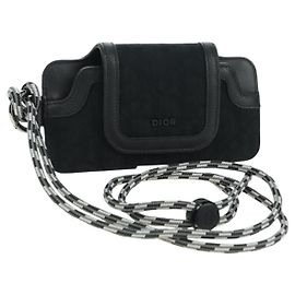 Pochette de cou Christian Dior Trotter Canvas Noir Argent Auth 177974M Noir Argenté