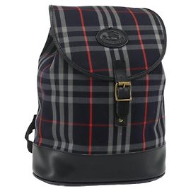 Burberrys Nova Check Backpack PVC Navy Gold Auth bs35046 Golden Navy blue