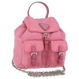 Bolso de Hombro con Cadena PRADA Nylon Rosa Plata Auth 177289A Plata Rosa