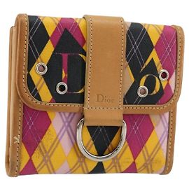 Christian Dior Bifold Wallet Coated Canvas Pink Silver Auth bs34579A Silvery Pink
