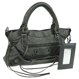 BALENCIAGA The First Hand Bag Leather 2way Gray 103208 Auth 177647SAM Marrom