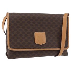 Céline CELINE Macadam Canvas Shoulder Bag PVC Leather Brown Gold Auth am11484A Brown Golden