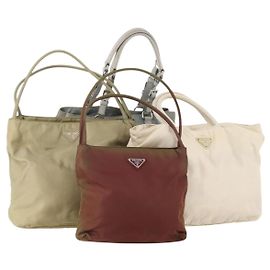 PRADA Handtasche Nylon 4 Set White Khaki Light Blue Auth bs34766 Weiß Khaki Hellblau