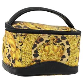 Gianni Versace Vanity Cosmetic Pouch Coated Canvas Yellow Gold Auth BA12417A Golden Yellow